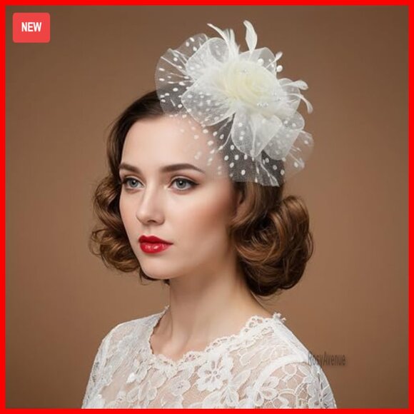 6-Piece Women\'s Fascinator Set with Feathers Mesh Flowers Vintage Style